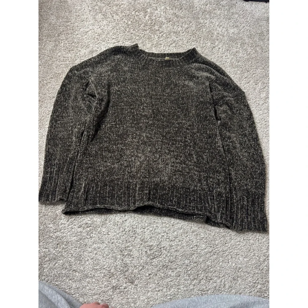 Seven7 Chenille Knit Sweater Mens Large Olive Green Black Marled Crew Neck